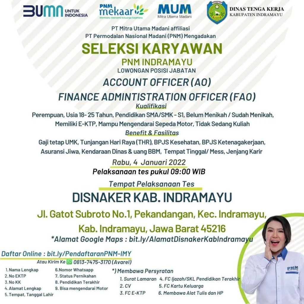 [LOKER] Account Officer dan Finance Administration Officer PT. PNM Indramayu